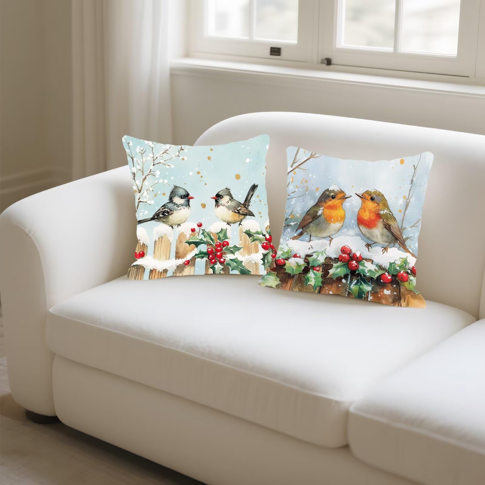 Cojines Sofa Fundas Cojines 70x70cm SúPer Suave Cojin Navidad Pájaro Juego de 4, Fundas Almohada Impermeable Exterior, Interior Y Exterior Cojin Decorativos, Para JardíN SalóN Regalos NavideñOs P-423