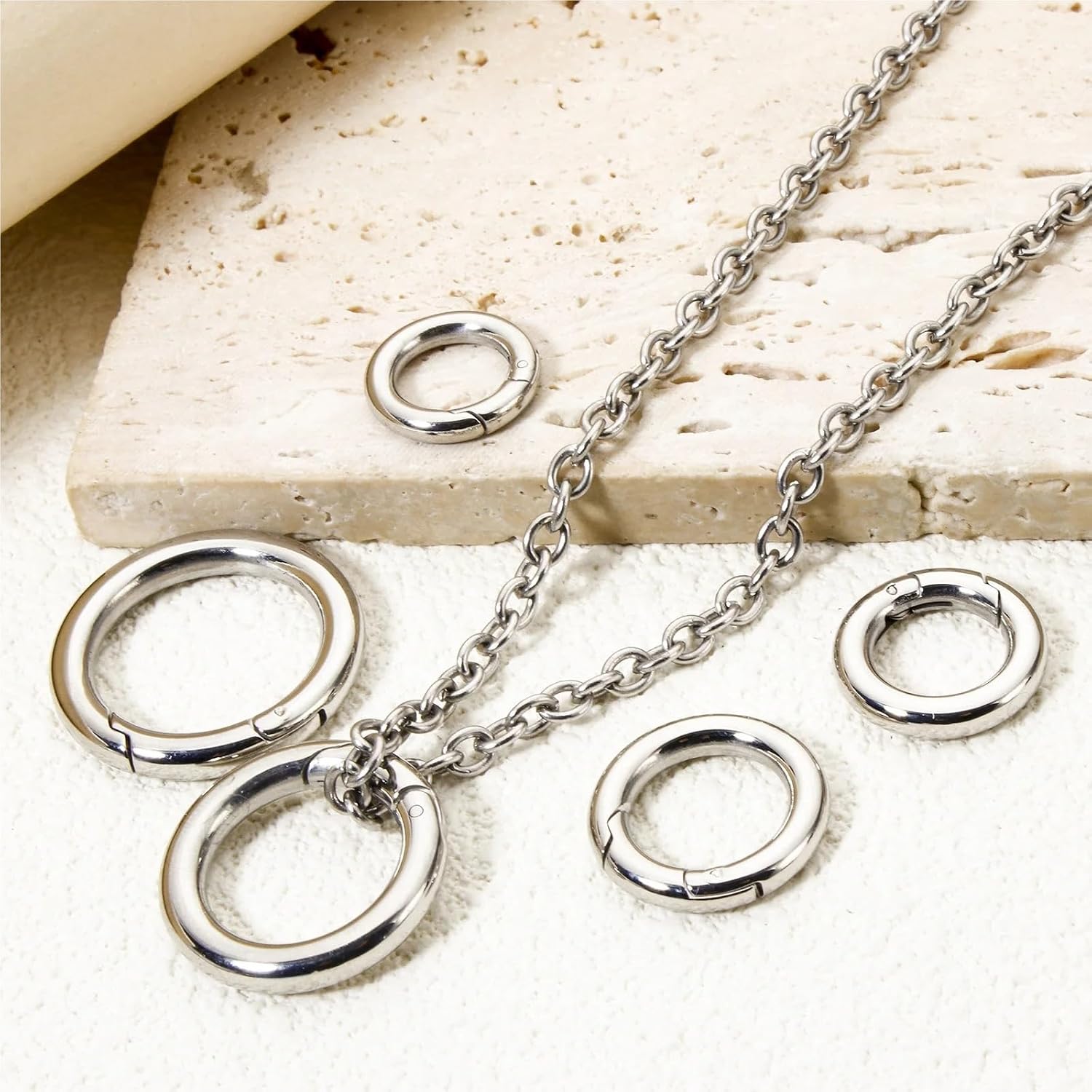 Key Chain Rings 30pcs Spring Ring Clasps Round Silver Color Polished Jump Rings DIY Necklace Bracelet Jewelry Making(16mm)