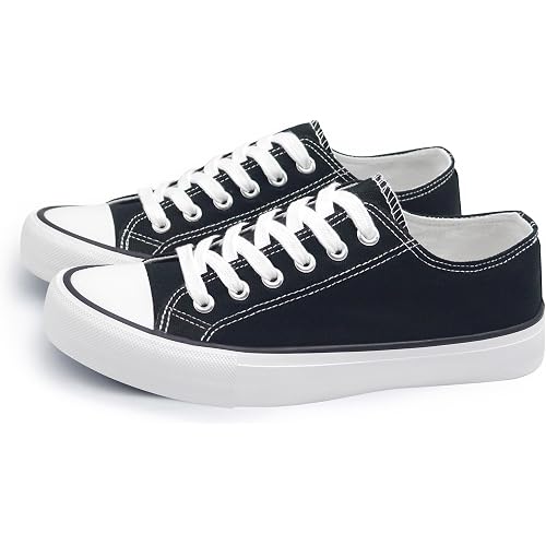 ANTLULU Womens Canvas Shoes Low Top and Lace up Fashion Casual Sneakers Black and White Classic