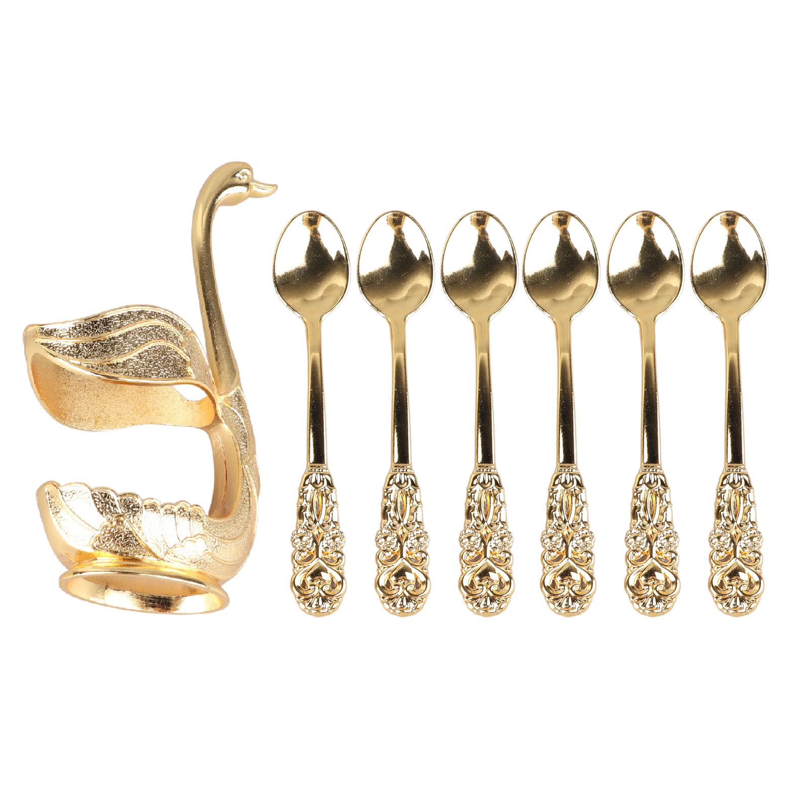 Set Cucchiaini Da Caffè Con Supporto A Forma Di Cigno – 6 Pezzi, 12,2 Cm, In Lega Di Zinco, Colore Argento, Per Bar E Casa - 6