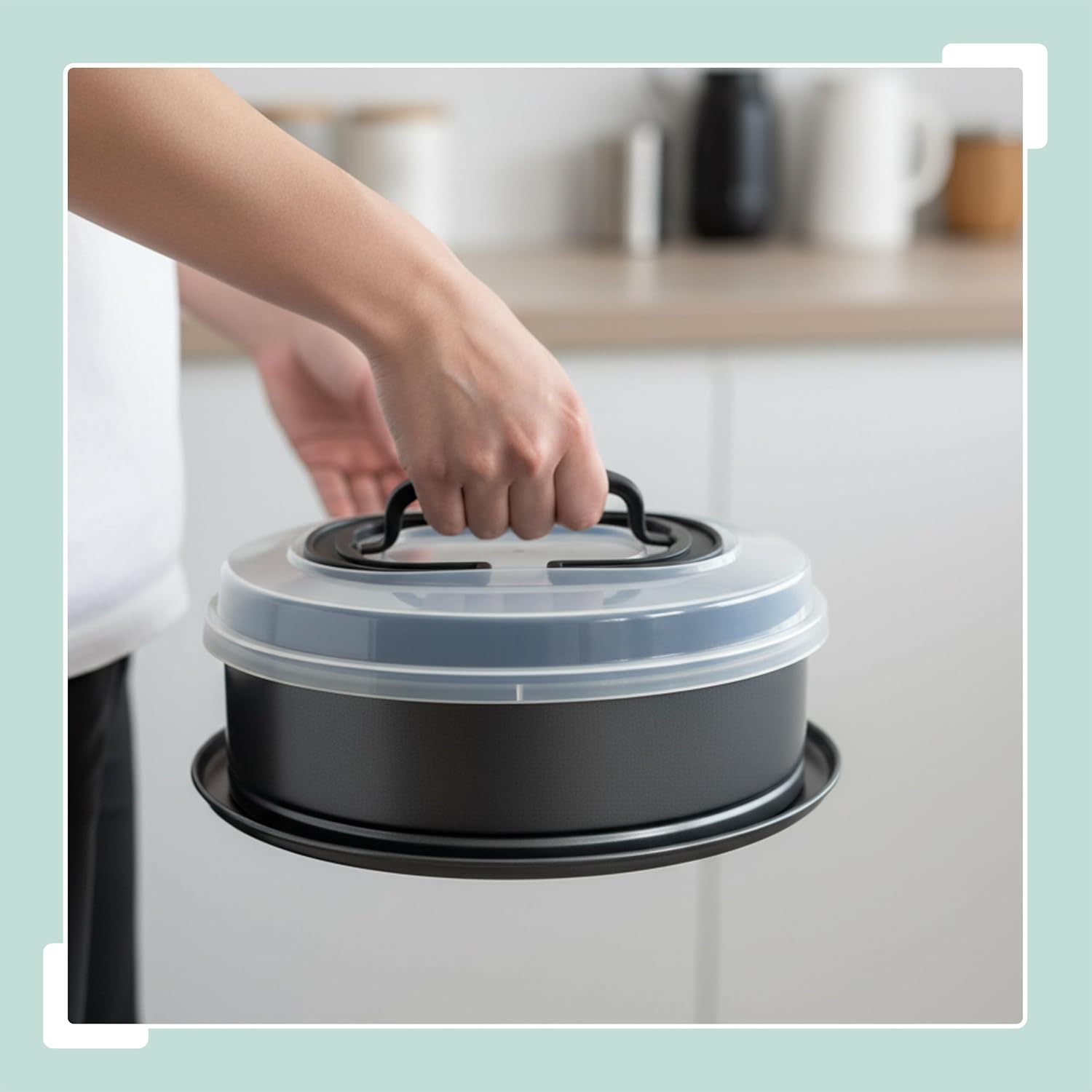 Relaxdays Springform Cake Tin, Lid with Handle, Diameter 26 cm, Carbon Steel, Non-Stick Coating, Cake Tin, Anthracite/Transparent