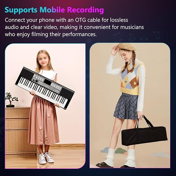 TERENCE Keyboard Piano 61 Keys Dual HiFi Speakers Digital Piano with 51 Panel Function Buttons LED Display Dual Keyboard 2 Power Options Electric Piano Support for Headset and Microphone
