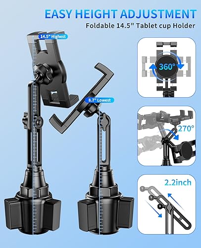 Miniatura 4 de Soporte para tablet para automóvil, soporte para iPad de auto, versión mejorada, soporte universal para tazas, cuello largo ajustable, para tableta