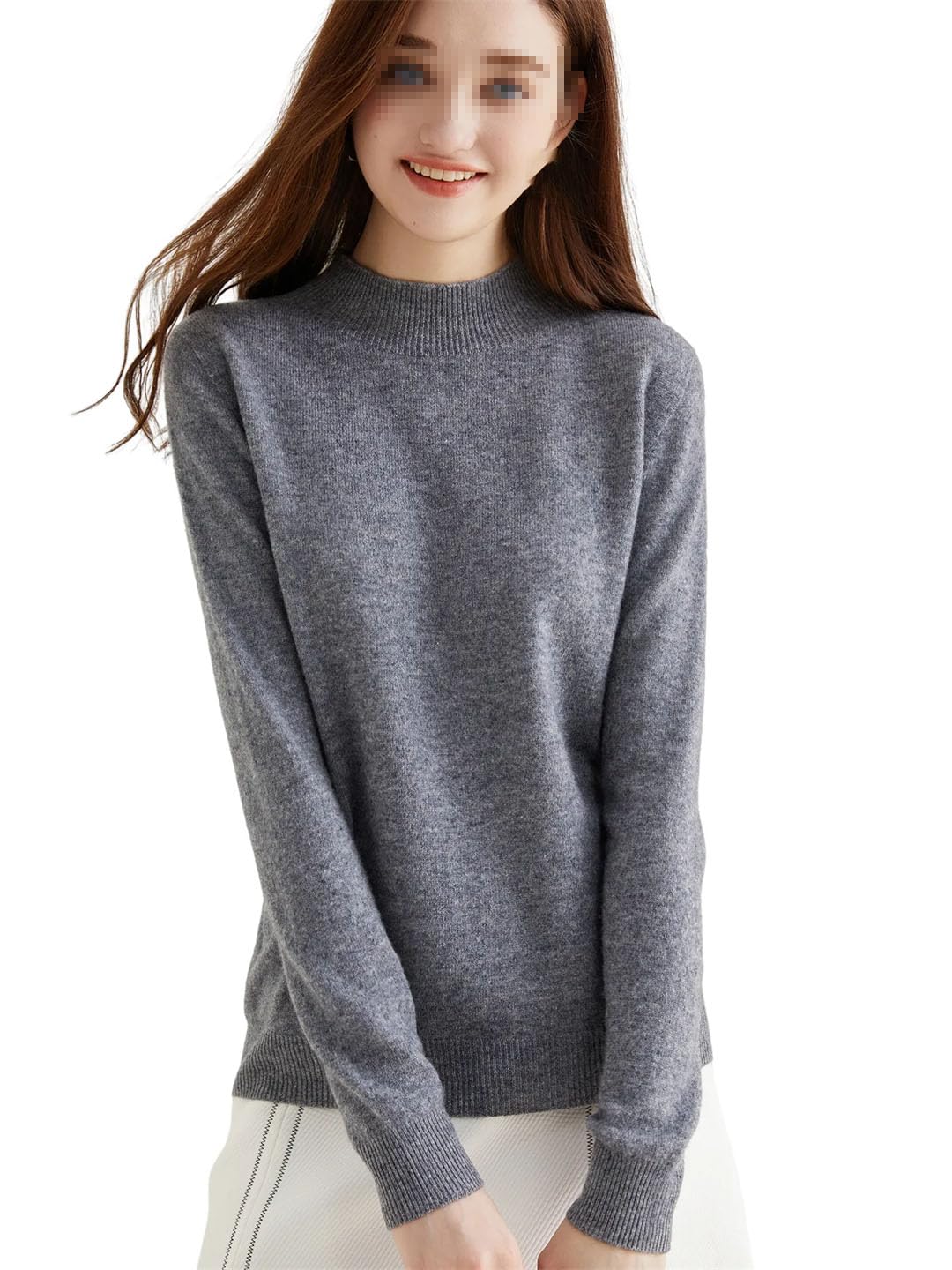 Maglione da donna a collo alto, in lana, a maniche lunghe, lavorato a maglia