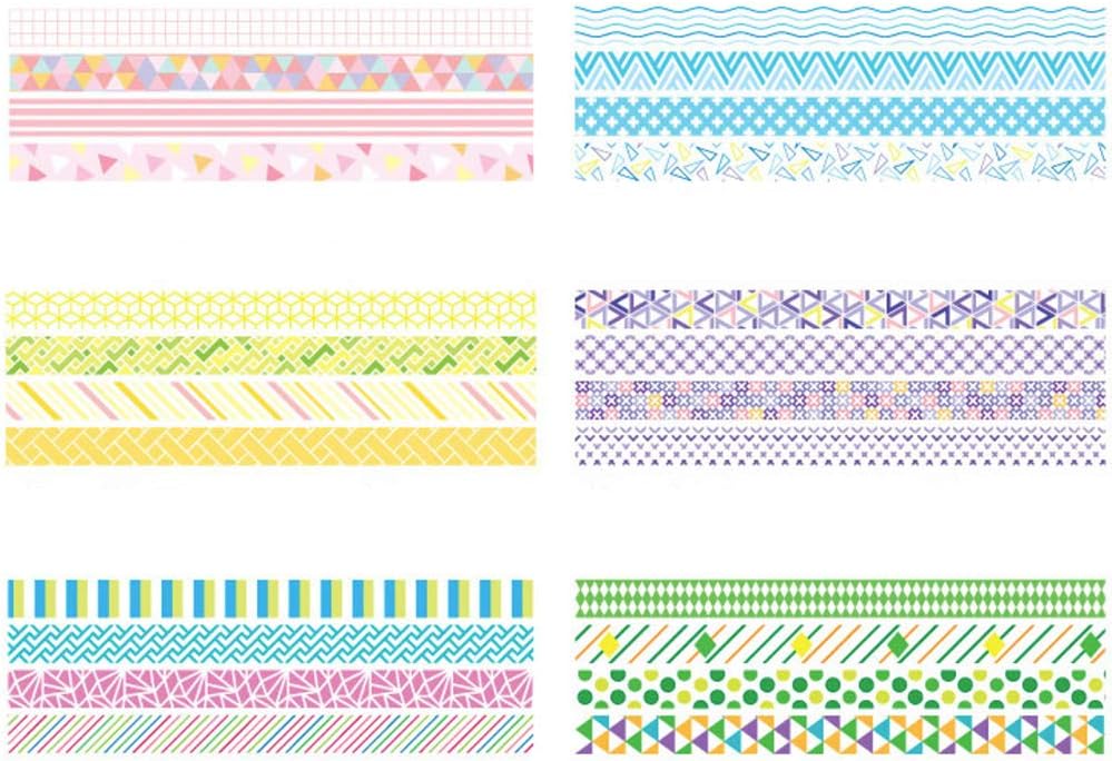 YUBBAEX 24 Rolls Washi Tape Set Basic Skinny Masking Decorative Tapes for Arts, DIY Crafts, Journals, Planners, Scrapbooking, Wrapping (Mini Graphics)