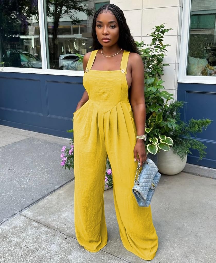 Nimsruc Women's Jumpsuits Summer Rompers Sling Sleeveless Wide Leg Casual Overalls Jumpers With Pockets 2024 - Image 2