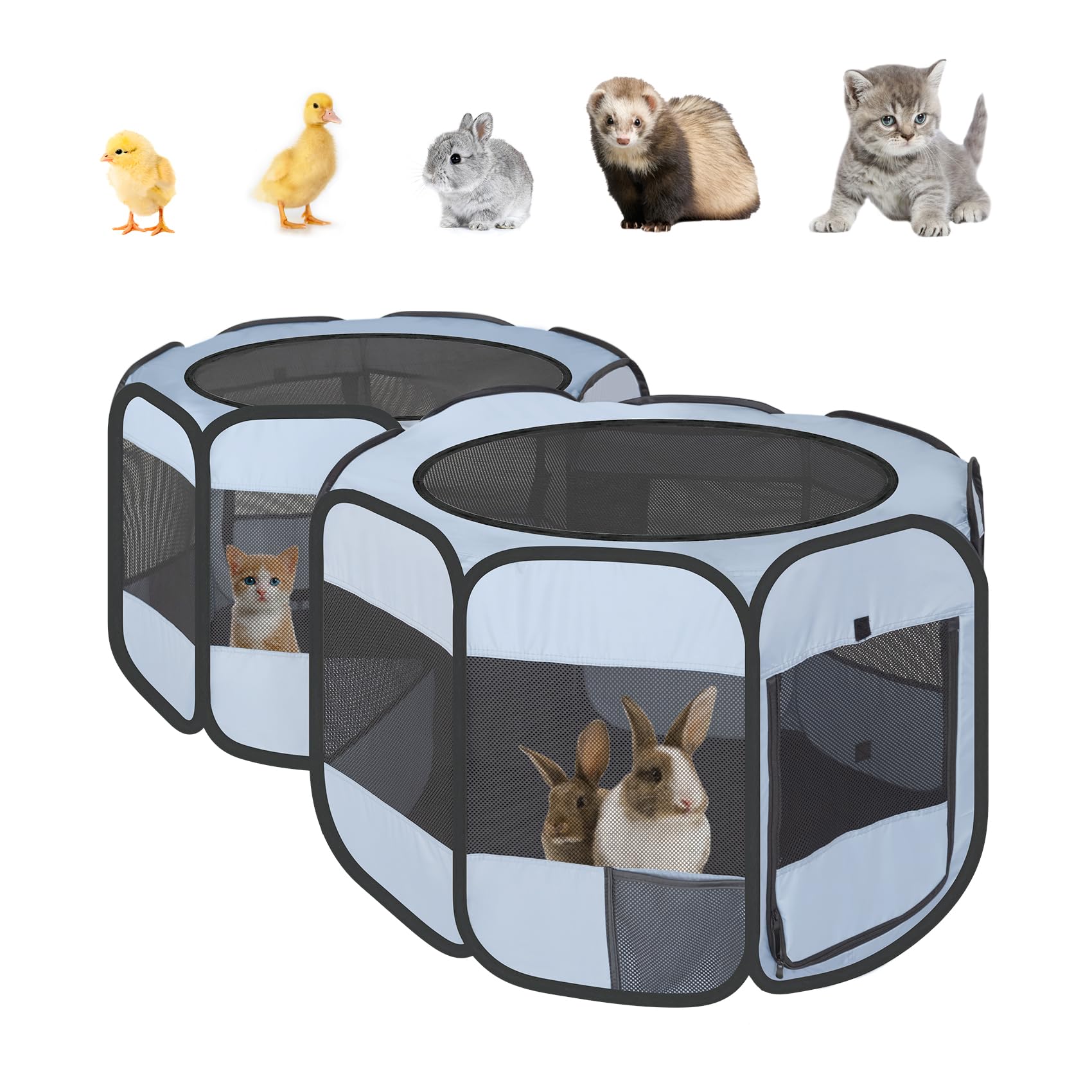 EighteenTek® Small Animals Playpen Pop up Small Pet Cage Enclosure Tent Chick Run Brooder Coop Foldable Kennel for Kitten Ferret Puppy Guinea Pig Rabbit Hamster Chinchillas(No Divider, Unified Space)