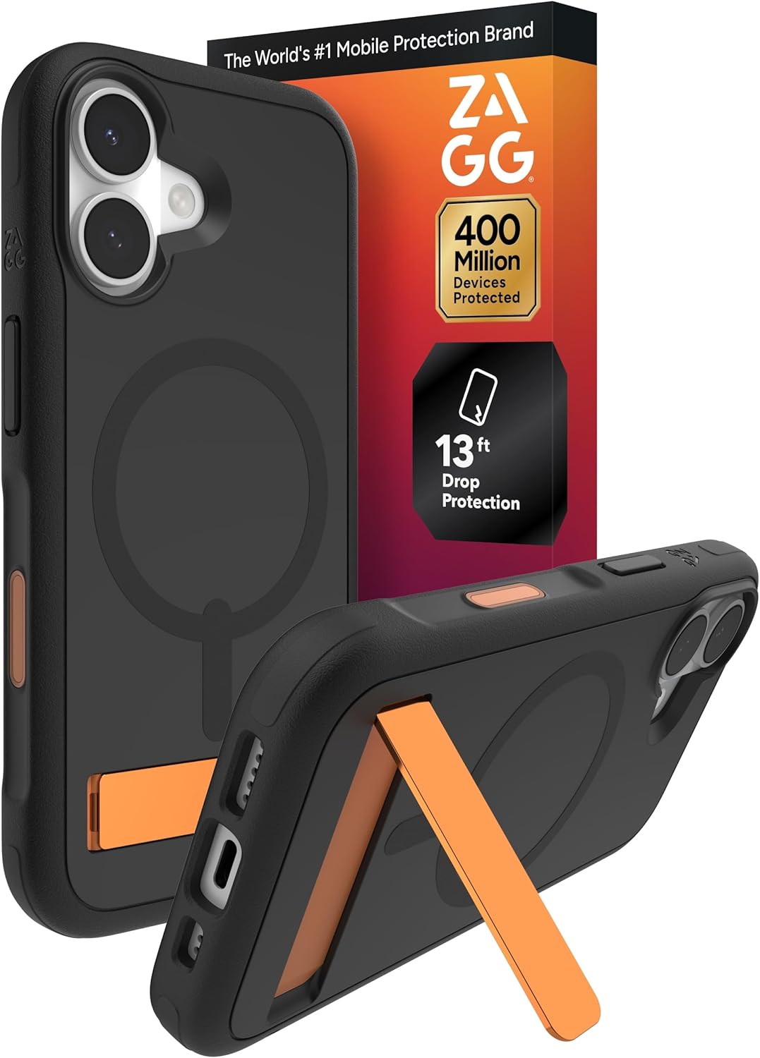 ZAGG Sedona Snap Case with Kickstand for iPhone 17 - Flood Black, Drop Protection (13ft/4m), Multi-Layer Protection, with Camera Button, MagSafe Phone Case with Impact-Absorbing Bumpers