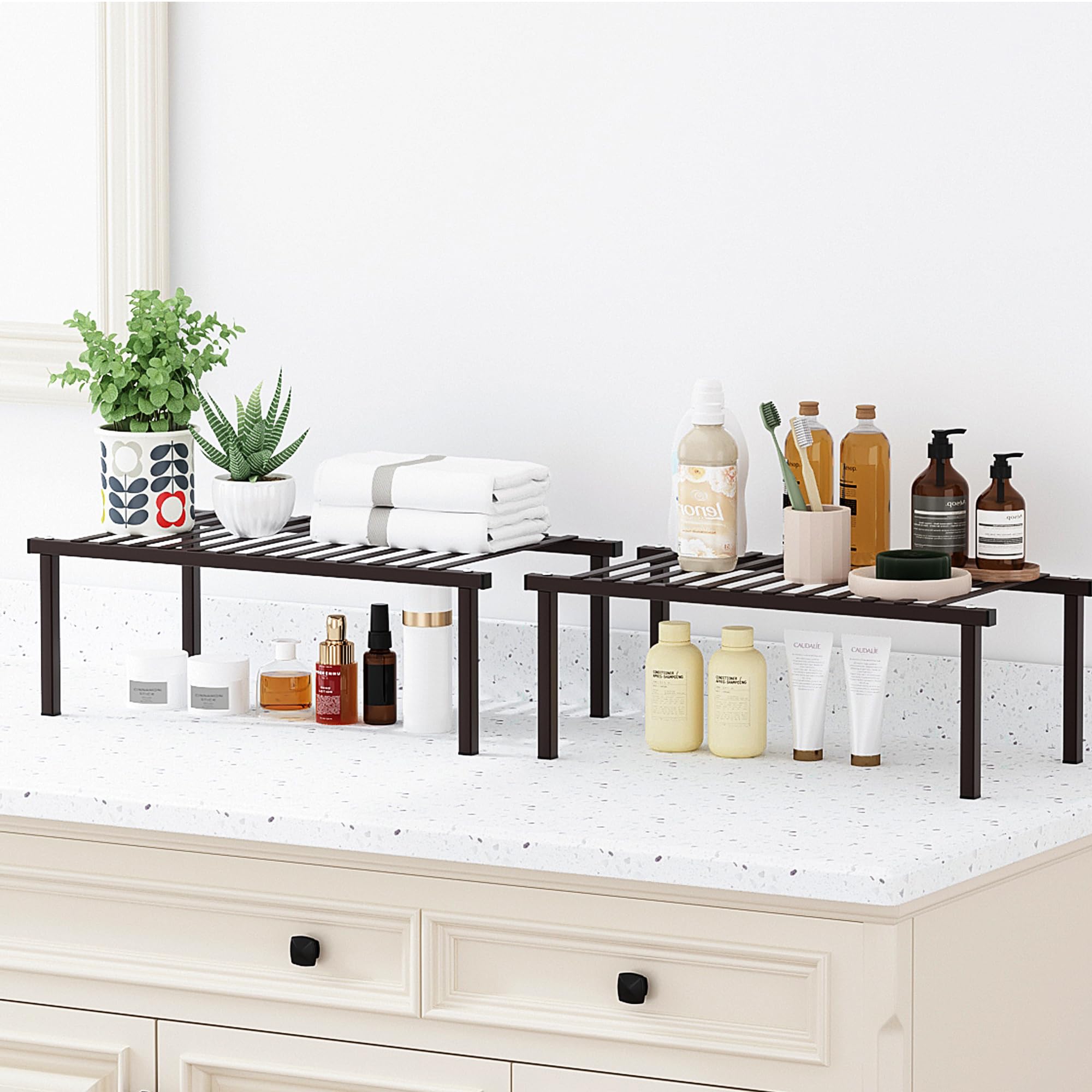 STORAGE MANIAC Lot De 4 étagères De Cuisine Extensibles En Fil Métallique Réglable Pour Garde-manger, étagère Pour Armoires, étagère De Comptoir De