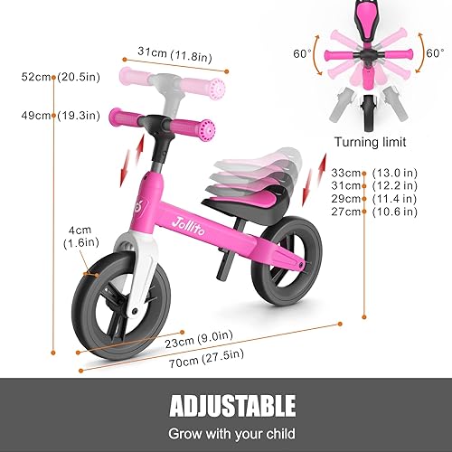 Miniatura 4 de JOLLITO Bicicleta de equilibrio para niños pequeños, juguetes de paseo para niños de 18 meses, 2, 3, 4 años de edad, bicicleta de entrenamiento