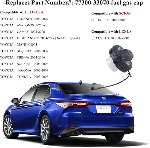 Miniatura 6 de Tapa del depósito de combustible 77300-33070 apto para Toyota 4RUNNERAVALONCAMRYHIGHLANDETACOMATUNDRASEQUOIA 2004-2006 ES330 2005-2010 TC Bloqueo de