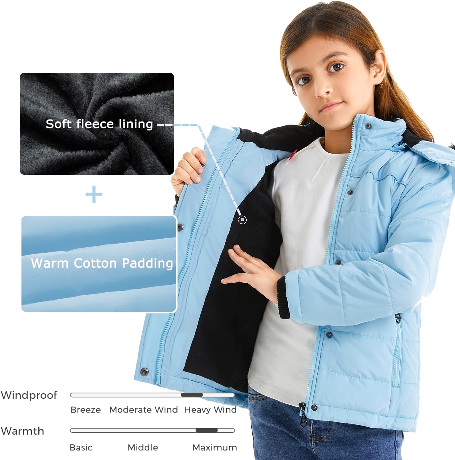 FARVALUE Girls' Winter Coats Thicken Fleece Lined Padded Hooded Puffer Jacket Coat for Girls - Image 5