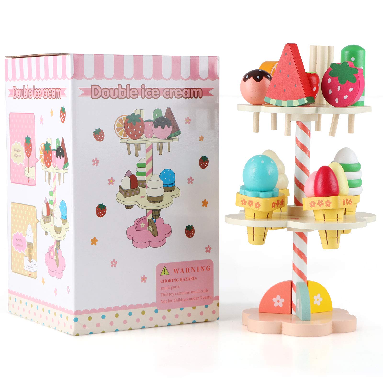 Wondertoys Wooden Ice Cream Stand Pretend Play Kitchen Food Toy Set