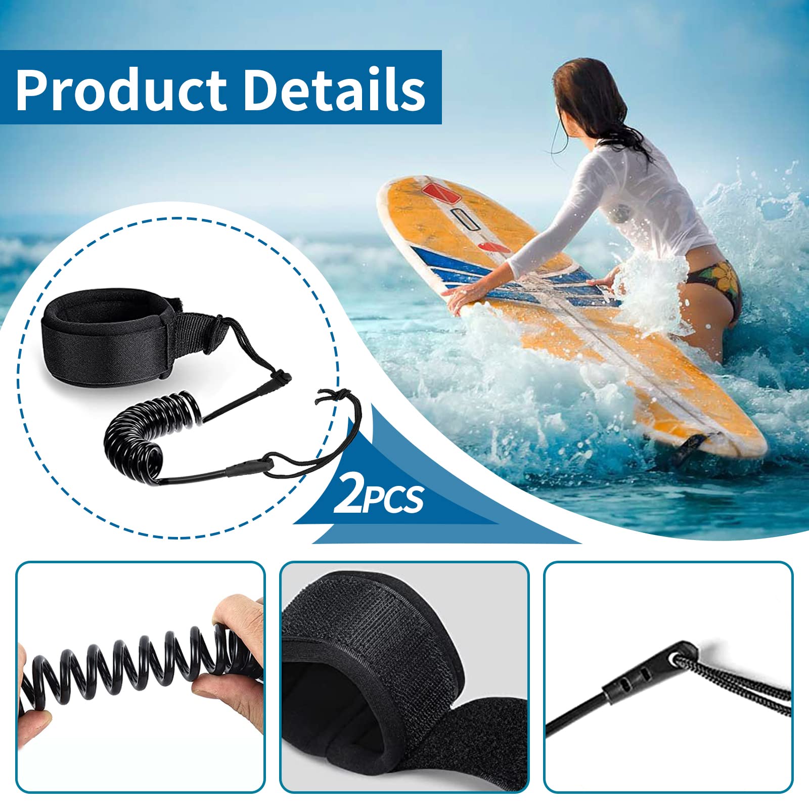 Leash Per Surf E SUP Con Borsa Impermeabile E Tappi Orecchie - Cima Di Sicurezza Estensibile 3m In TPU Per Longboard E Kayak