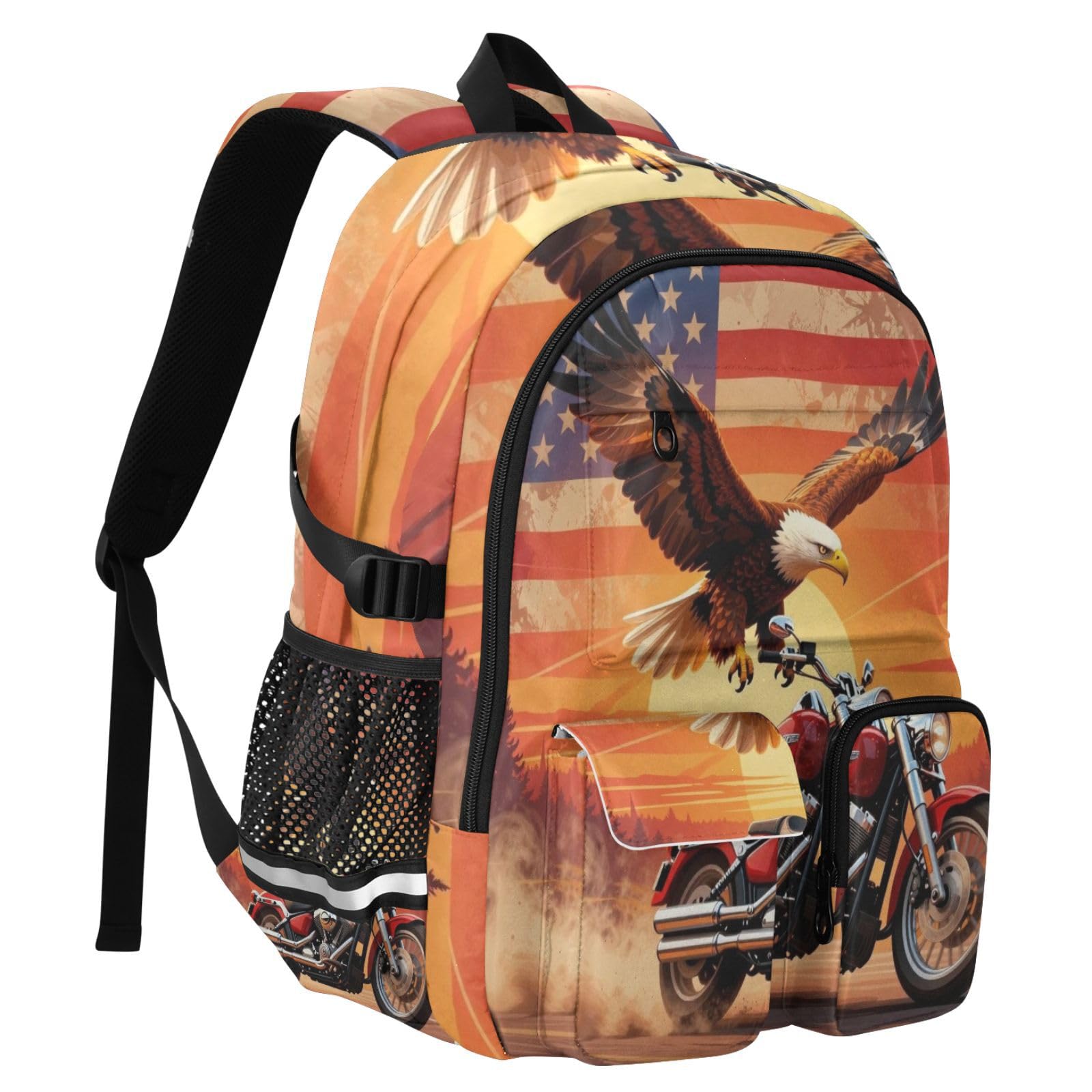 Plecak na laptopa flaga amerykańska flaga motocyklowa torba do pracy na uczelnię 44.5 cm