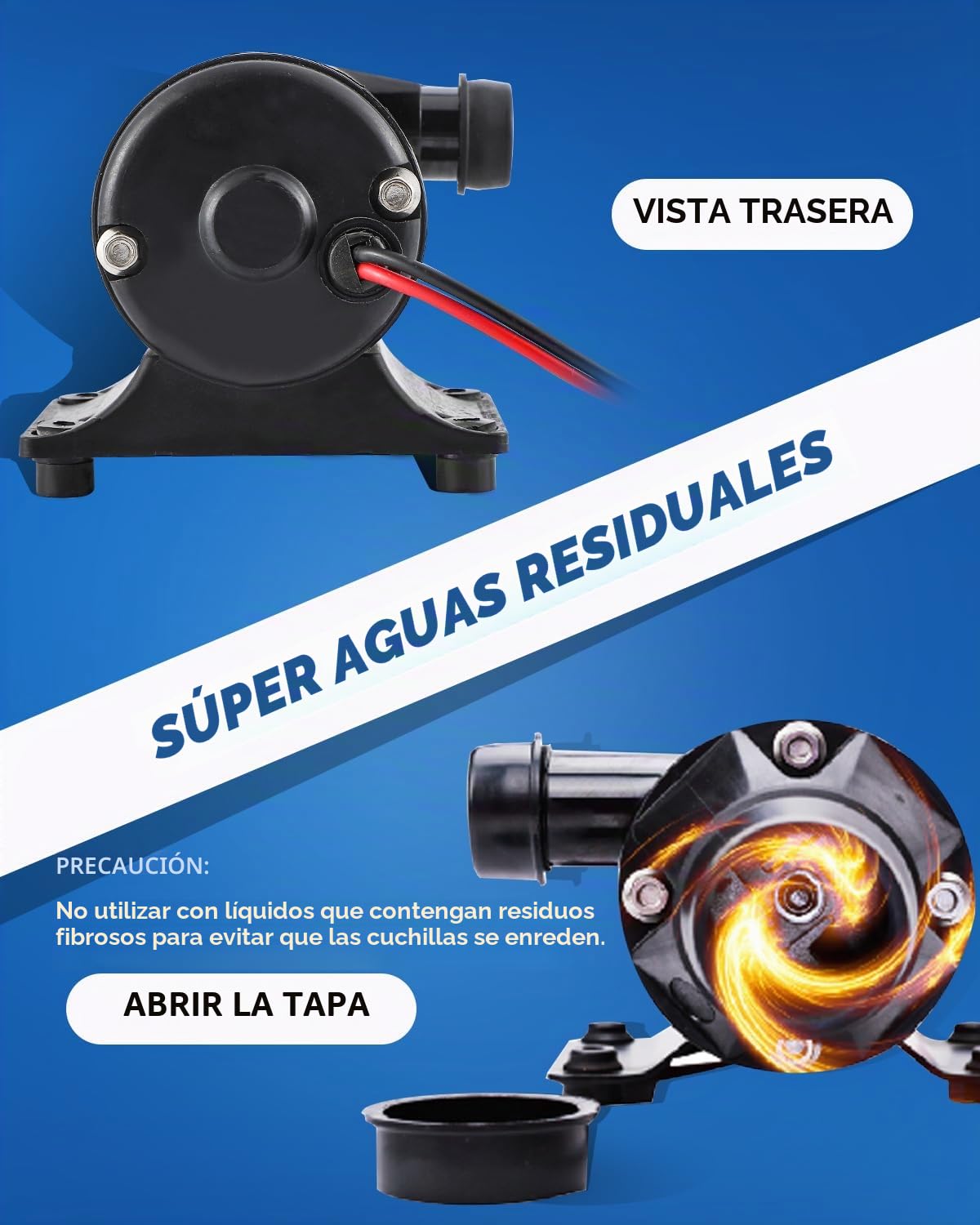 Mxmoonant 12V DC Bomba Trituradora, Bomba de Aguas Residuales, 32 Lpm/min, 114W, con pala de Cuatro Cabezas, Protección Contra Sobrecarga, para RV, Barco, Inodoro, Cocina, Acuicultura