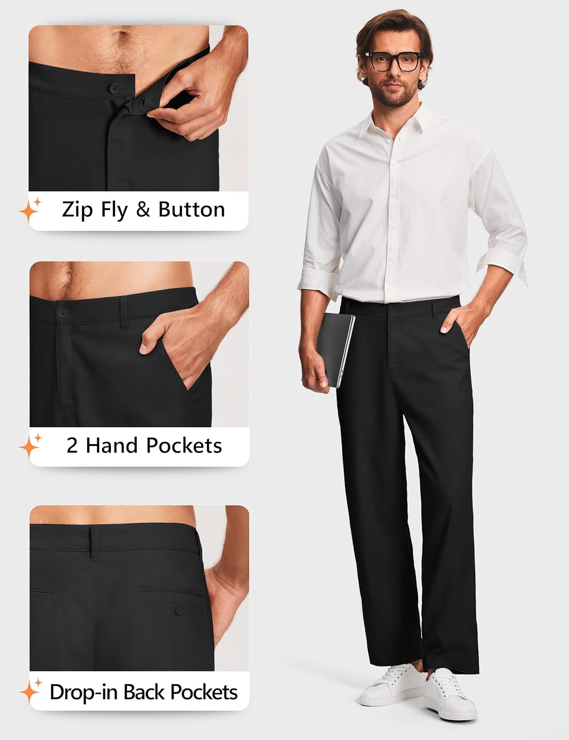 30" Men's Linen Pants Dressy Casual Work Golf Cotton Linen Trousers for Men Flat Front with Pockets Belt Loop - Image 6