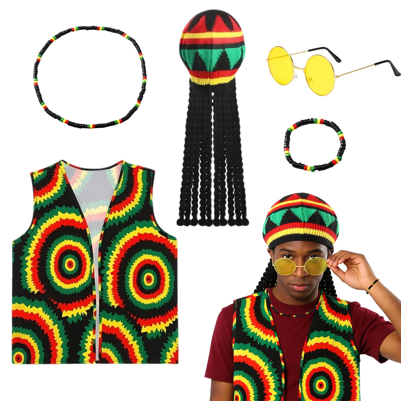 Orizizhic 5 Pcs Reggae Fancy Dress Costume