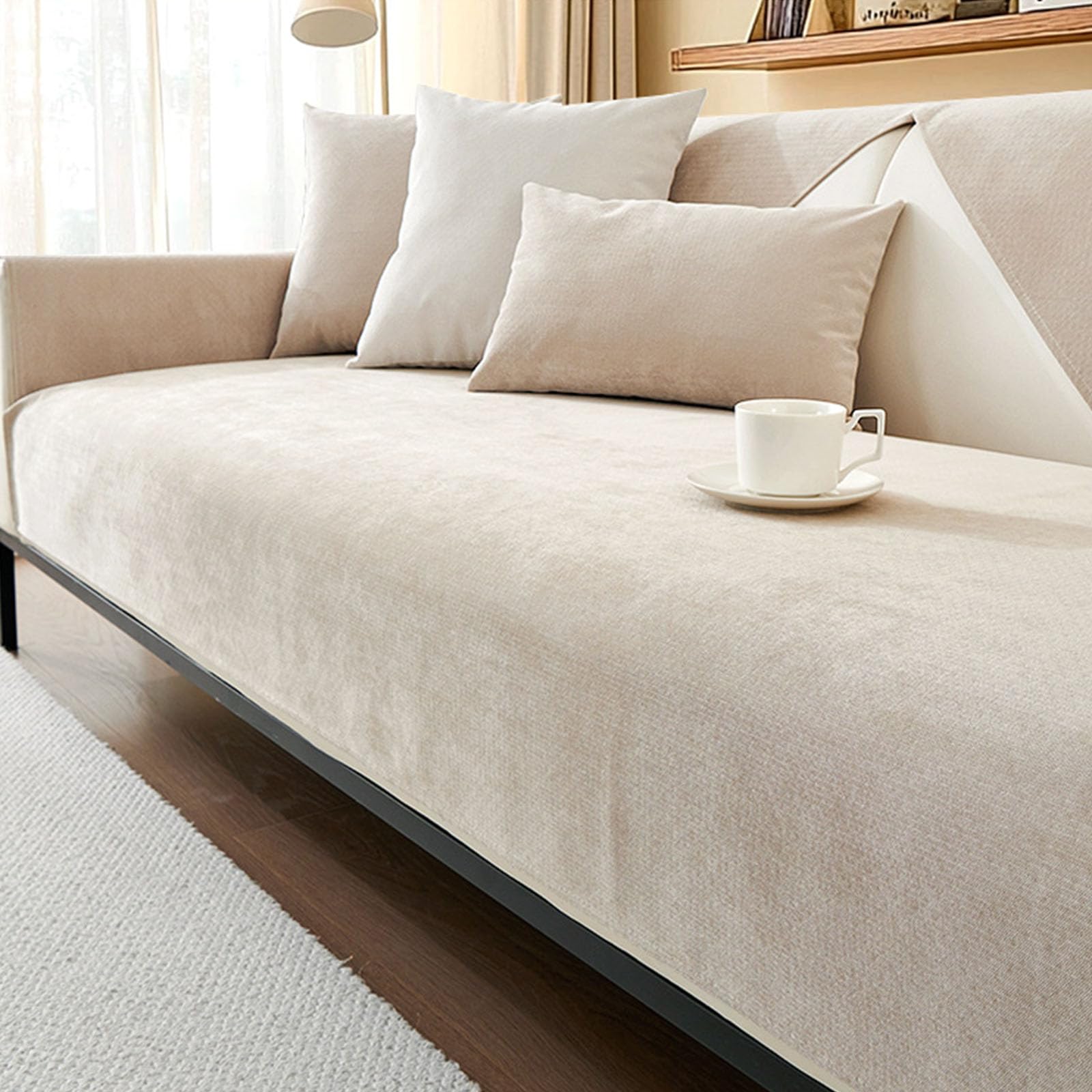 Housse de canapé imperméable pour salon familial beige lavable