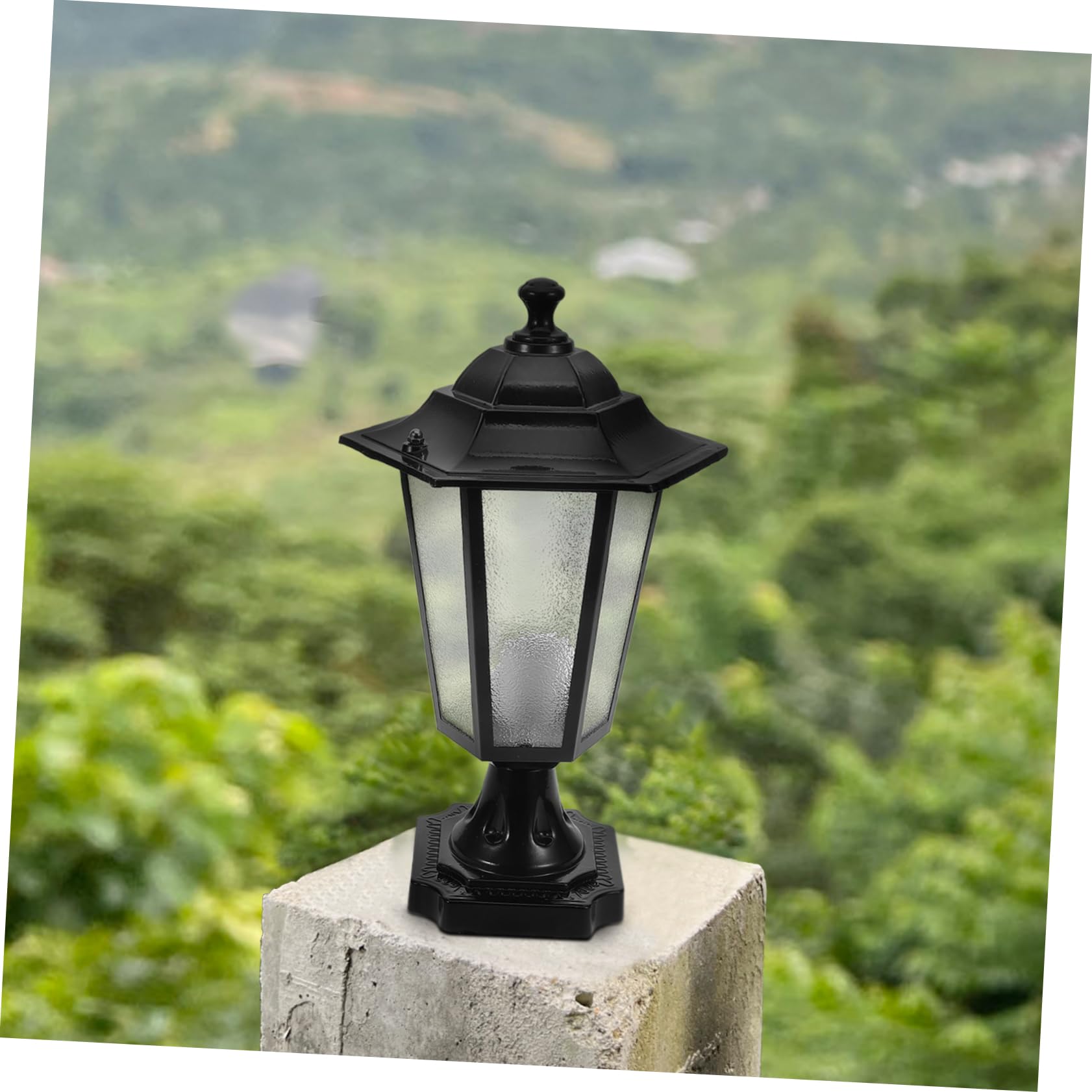 ORFOFE Lampione Da Esterno a Colonna in Metallo e, Lanterna Decorativa Da Giardino a Sei Lati Stile Europeo, Lampada Da Palo Compatta Per Cortile e Ingresso