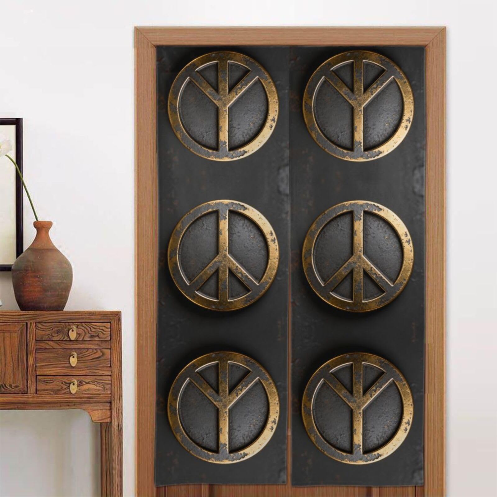 CNTDBU Peace Symbol Badge Door Curtain 34x56 Inch-Room Divider Panel for Privacy, Entryway Screen for Kitchen Bedroom