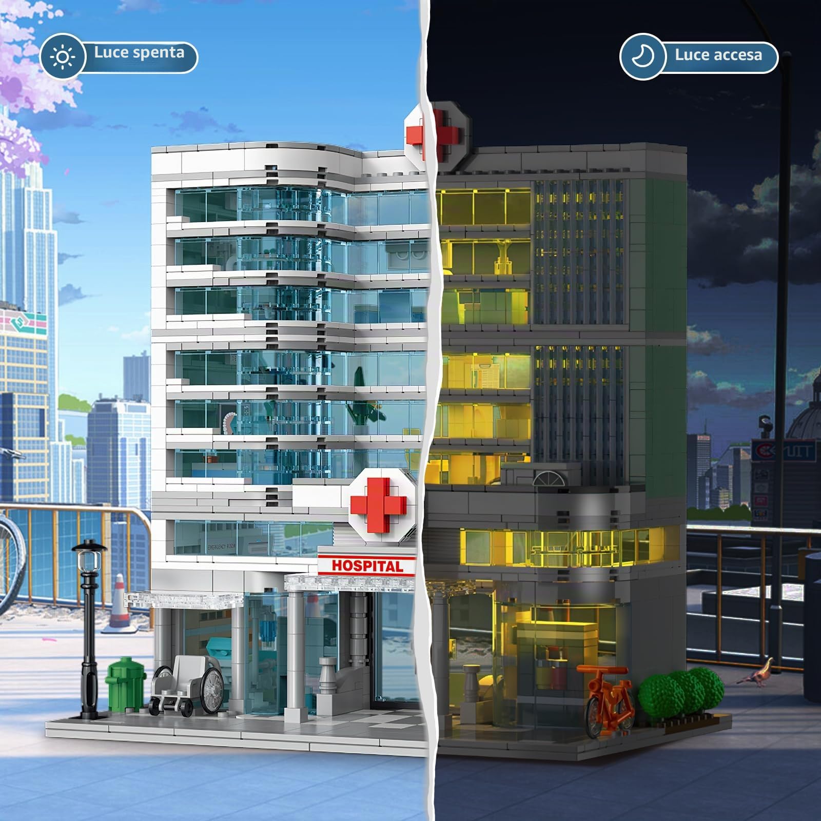 TOY PLAYER Blocchi di costruzione dell'Ospedale della Città a Tre Piani con illuminazione, Edificio della Città in Miniatura, Regalo per bambini e bambine di età compresa tra 8-16 anni, Blocchi di