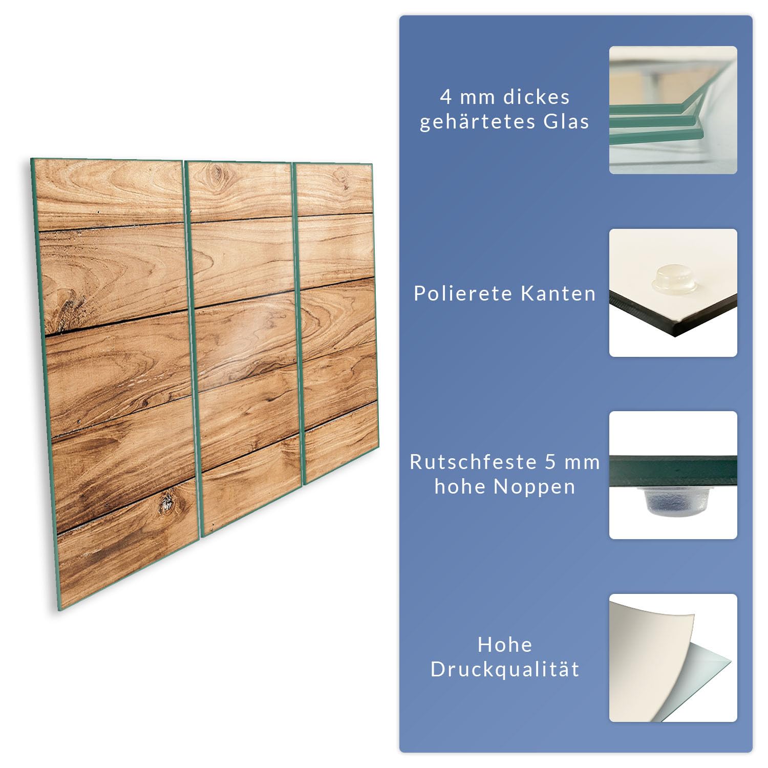Herdabdeckplatte Abdeckung Ceranfeld Abdeckplatte Schneidebrett 3-Teilig 90x52 Holz Bretter Braun Spritzschutz Glasplatte Ceranfeldabdeckung Schutz Herdschutz Sicherheitsglas Glasschneidebrett 3x30x52