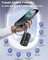 Vista 7 de Power Bank Fast Charging, Small 22.5W 10000mAh USBC Portable Charger with Built-in USB-C Cable, Mini Battery Pack Essentials, 2 USB C and 1 A, for