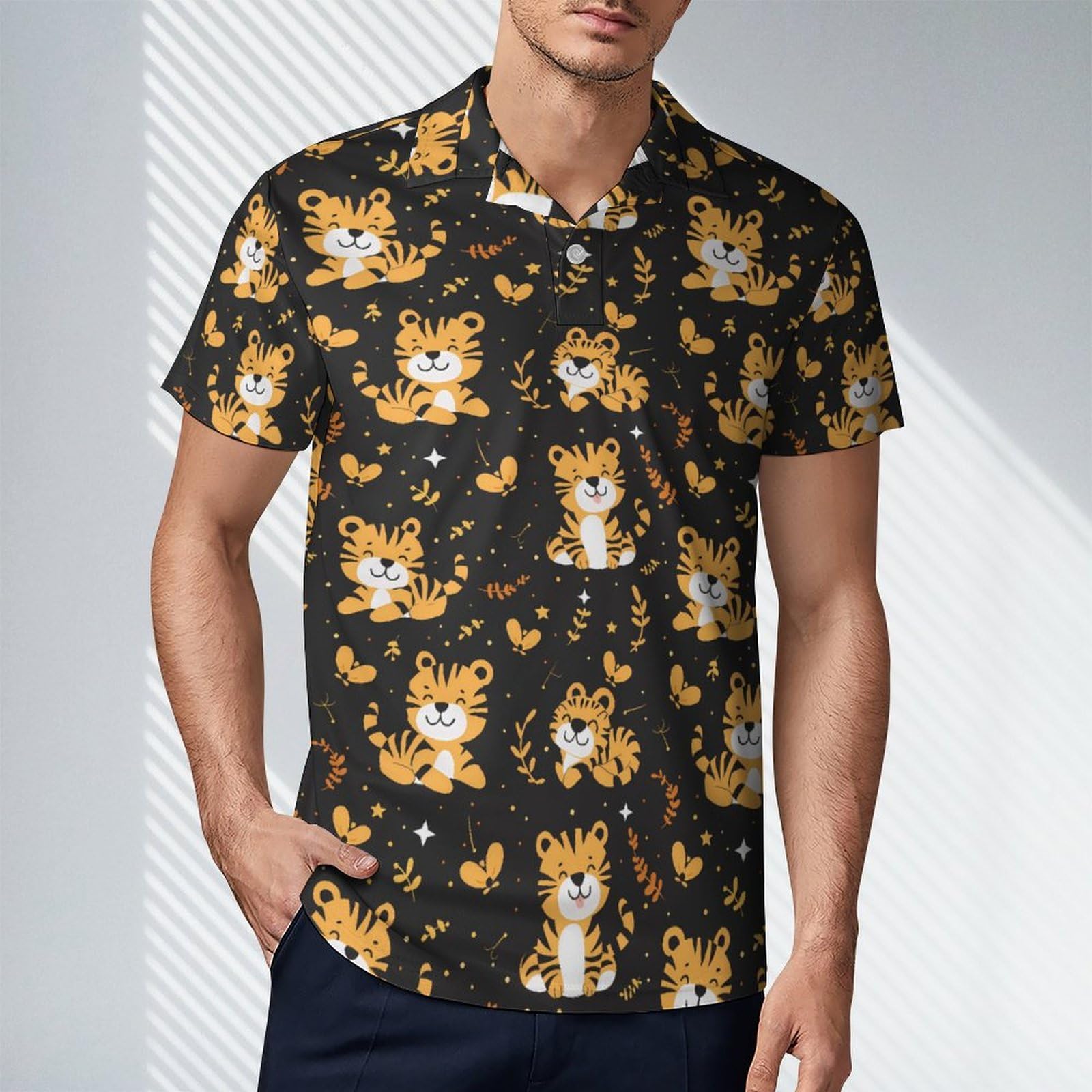 Cute Tiger Novelty Men's Short Sleeve Shirts Funny Golf Tennis Work T-Shirt Sport Tee S