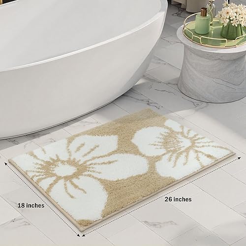 Miniatura 2 de Uphome Tapetes de baño para baño, 18 x 26 pulgadas, diseño floral, moderno, antideslizante, suave, lavable a máquina, absorbente, de secado rápido,