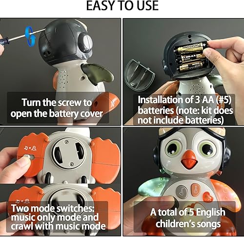 Miniatura 6 de Juguetes musicales para bebés de pingüino que gatea  Juguete de tiempo boca abajo para bebés de 0-3, 0-6, 6-12, 12-18 meses, aprendizaje de música,