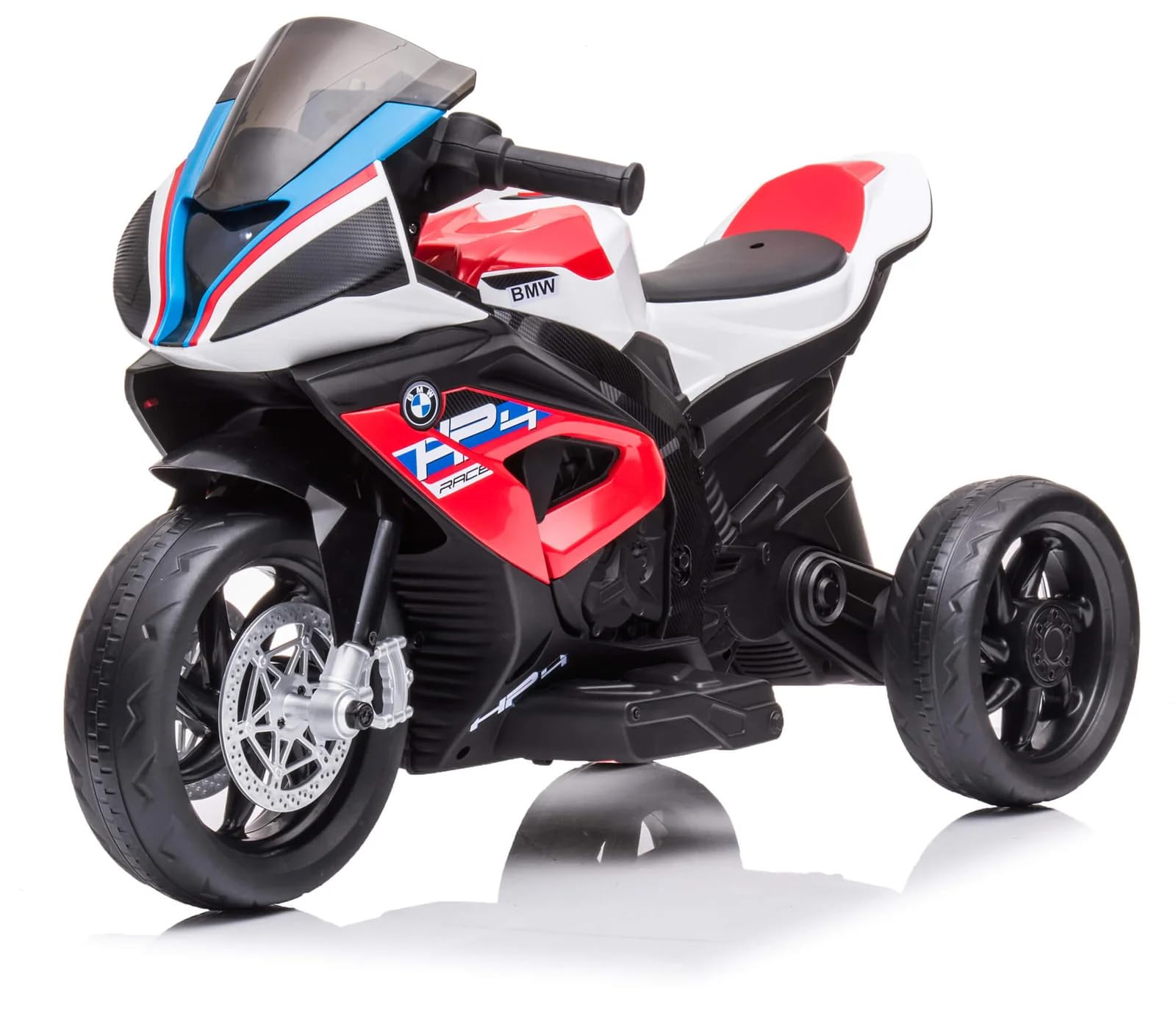 Mediawave Store – Moto Elettrica per Bambini BMW HP4 Sport LT938 12V con 3 Ruote Lettore MP3 Luci LED e Design Realistico per il Divertimento dei Piccoli Piloti in Totale Sicurezza (Rosso)