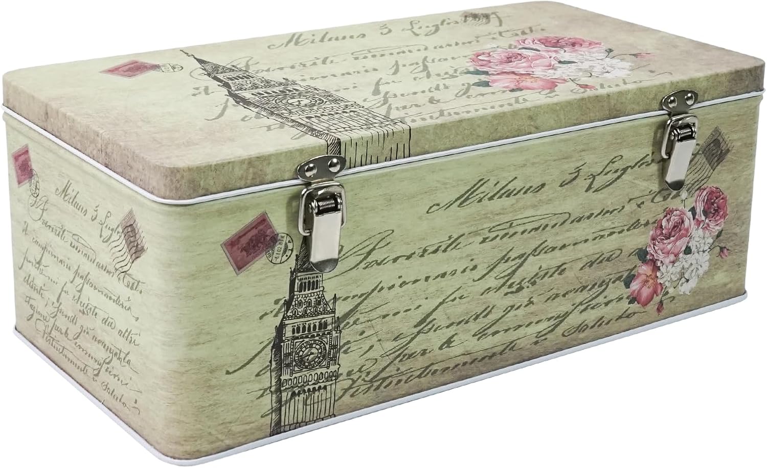 DreamsEden Tin Metal Keepsake Box, Small Storage Box with Hinged Lid, Vintage Decorative Memory Container Case Gift Boxes for Keepsakes Wedding Card Letter Artwork Photos Seed, 11.5L x 6W x 4.375H in