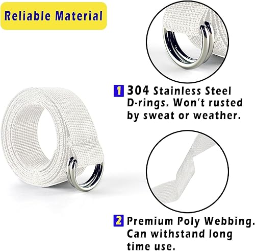 Miniatura 2 de Cinturón de fútbol web con dos anillos en D de acero inoxidable de 52 pies, cinturón para hombres, mujeres, niños, jóvenes, niños y niñas