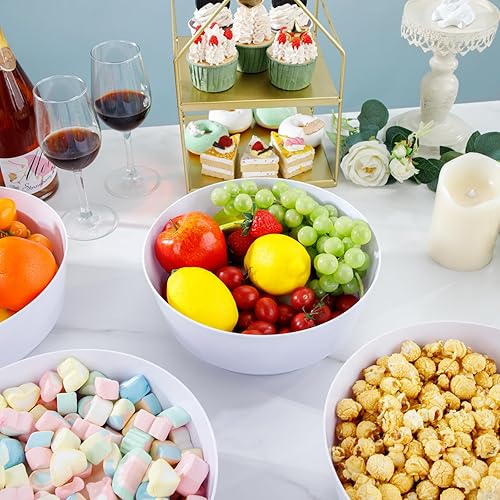 Miniatura 4 de Hioasis Paquete de 8 tazones de plástico de 128 onzas, cuencos de plástico blancos resistentes desechables para fiestas, aperitivos, ensaladas,