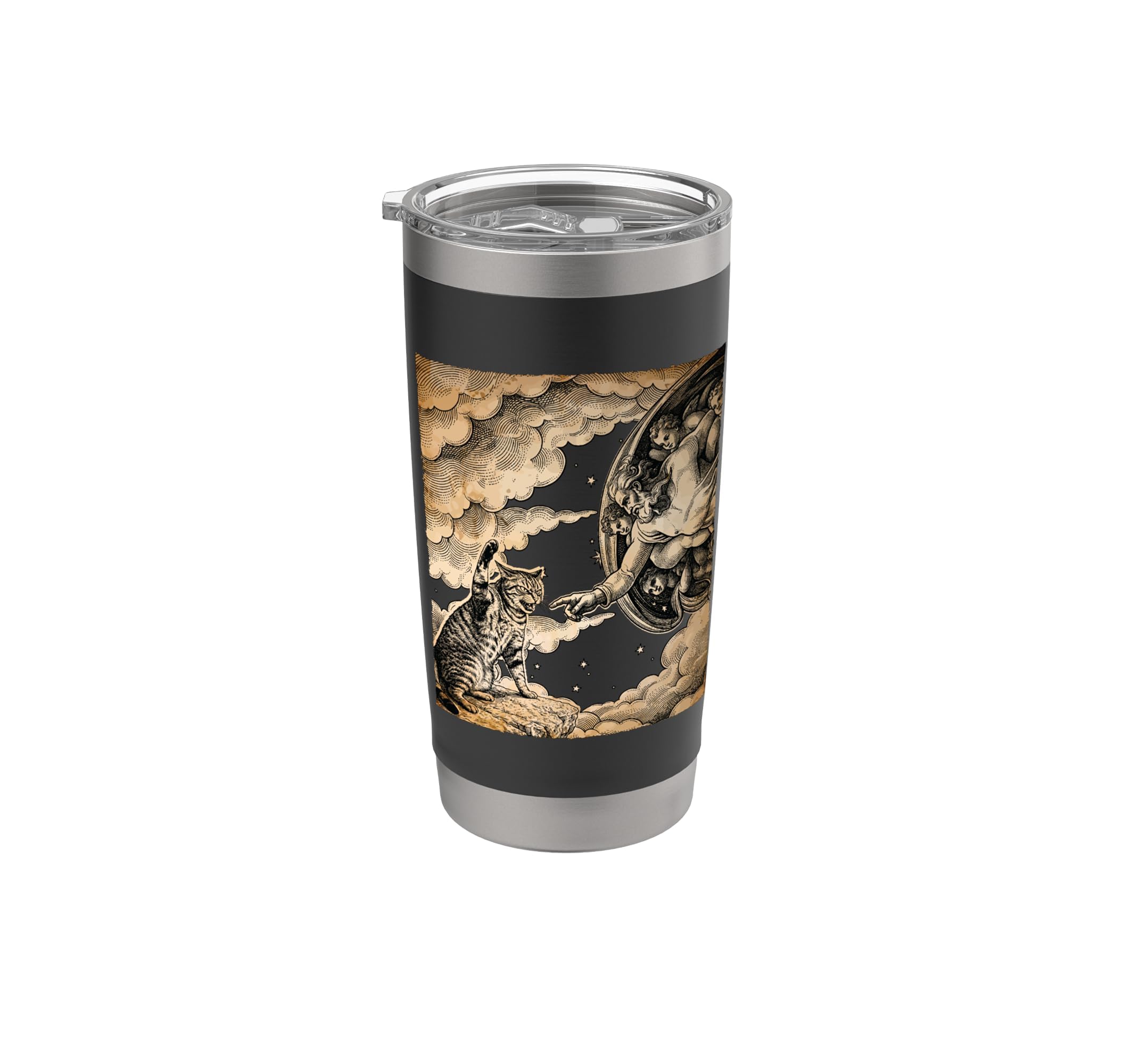 Funny Cat Meme Creation of Adam Parody Kitten Lover Cat Mom Stainless Steel Insulated Tumbler