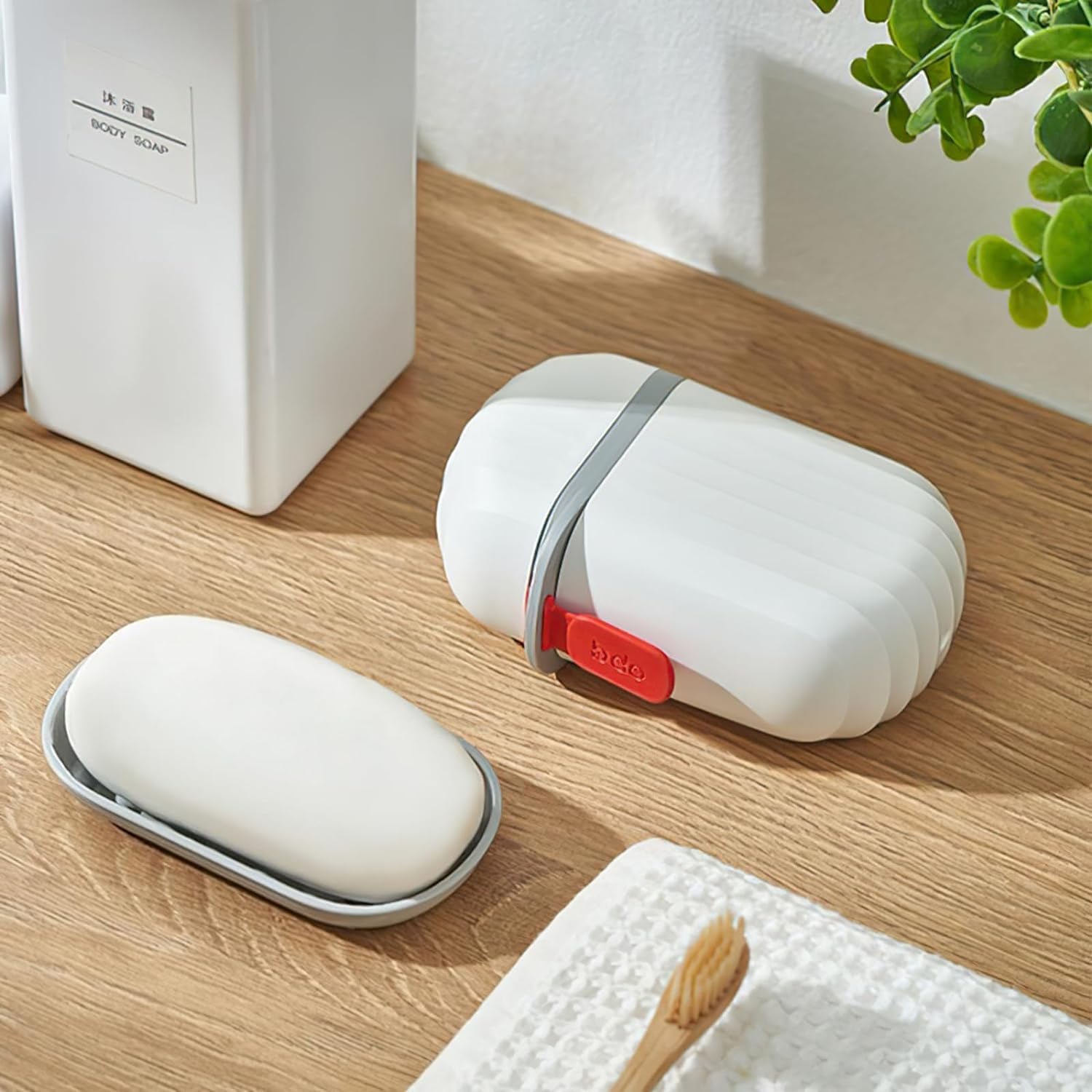 CLIXERA Soap Dishes Holder, Soap Box Dish Plate with Lid Lock Sealed Travel Hiking Leakproof Container Holder Home Shower Bathroom Soap Storage Cover Case | Pack 2 | White 1