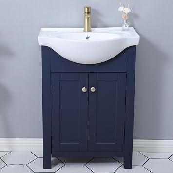 24 Inch Small Freestanding Bathroom Vanity with Sink, Blue Modern Bathroom Cabinet Sink Combo with Soft Closed Doors, Space-Saving Design for Small to Medium Bathrooms