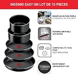 Tefal Ingenio Batterie de cuisine 10 pièces, Poêles, Casseroles, Couvercles, Poignée, Non induction, Revêtement antiadhésif, Empilable, Compatible lave-vaisselle, Fabriqué en France, Easy On L1599902 - 2