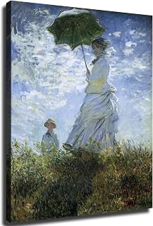 Woman with A Parasol Madame and Her Son Poster Prints Canvas Painting Wall Art for Living Room Bedroom Wall Art Printins Wall Decor Gift (12x18inch-Framed)