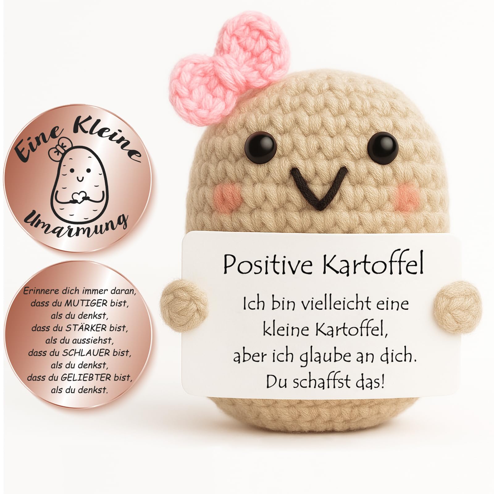 Tixlux Pocket Hug Positive Kartoffel, Kreative Strickwolle Kartoffel Figur und Kleine Umarmung Glücksbringer, Mutmacher Geschenk, Gute Besserung, Einschulung Geschenk