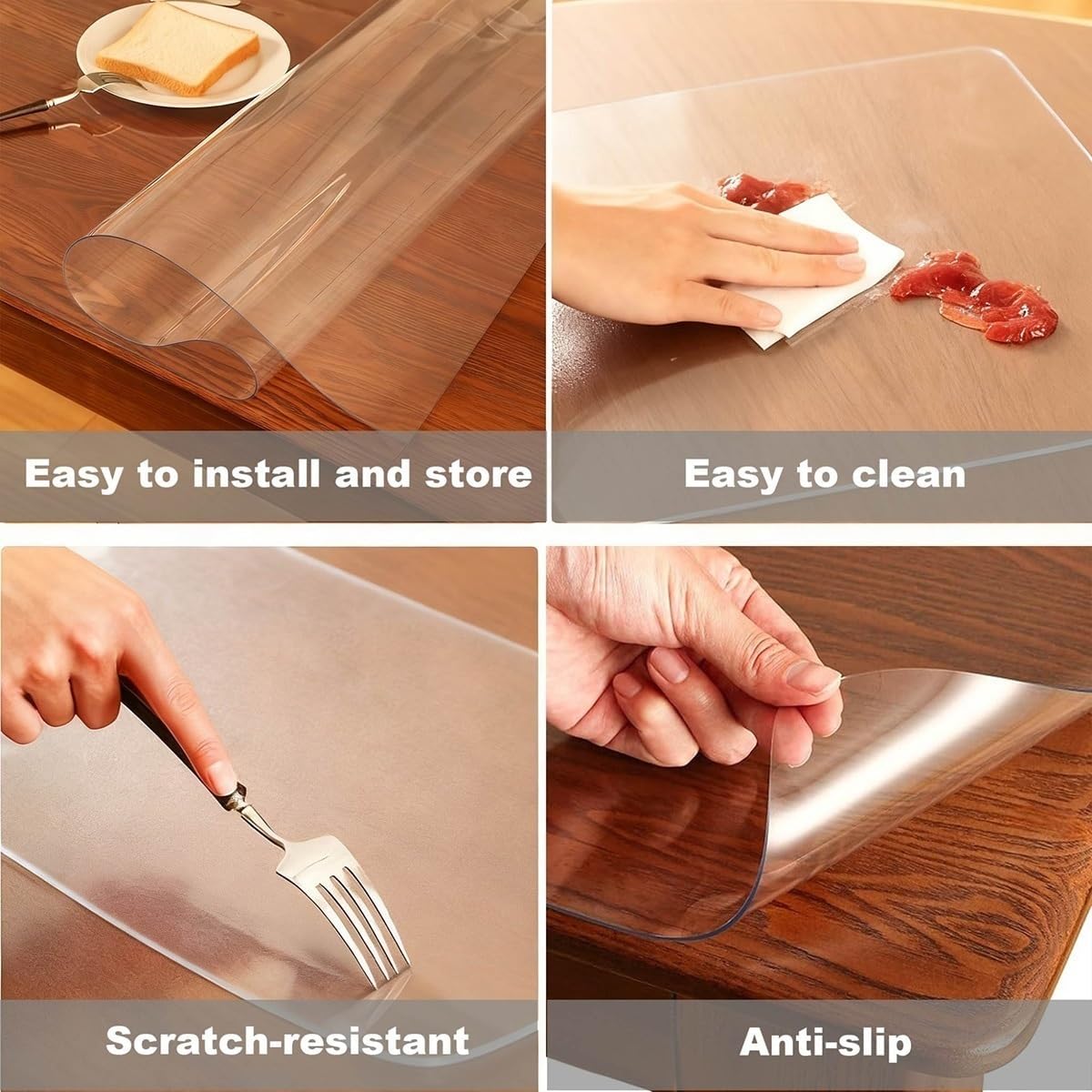 Clear PVC Table Cover Protector for Office and Home, 1.5mm Thick Plastic Transparent Desk Mat Protector, Waterproof Heat Resistant Clear Table Cover Pad for Coffee Dining Tabletop(16"x76")