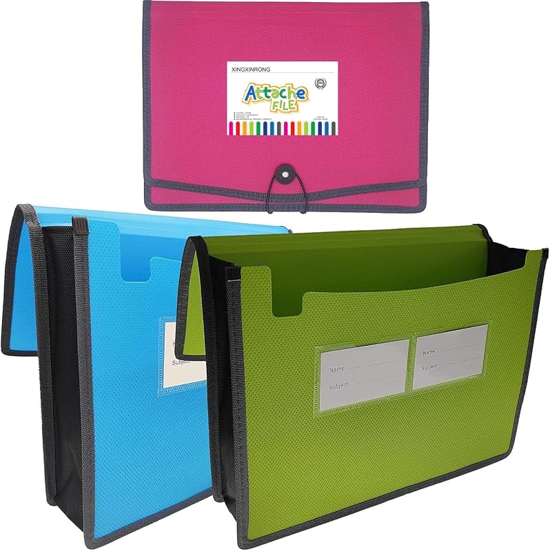 Carpeta de archivos expandible organizador de documentos con cordón elástico y cierre de botón, tamaño carta, expansión de 3,5 pulgadas, carpeta de archivos expandible A4 para organización en casa, escuela, oficina, paquete de 3
