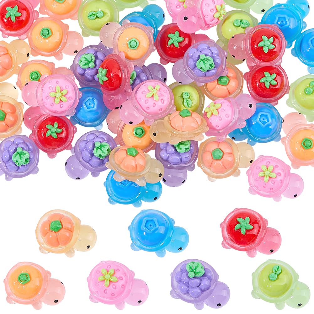 SOFPLATE 42Pcs 7 Colour Luminous Mini Resin Turtles Miniature Dollhouse Colourful Small Sea Ocean Tortoise Summer Glow In The Dark Figure Statue Ornaments for Landscape Dollhouse Desk Garden DIY Decor — image 1