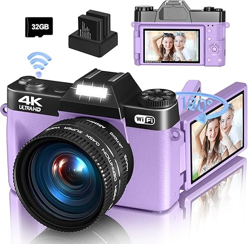 Miniatura 10 de Cámara digital 4K para fotografía y videoblogs, cámara de 56 megapíxeles para YouTube con WiFi, pantalla giratoria de 3" 180°, zoom digital 16X
