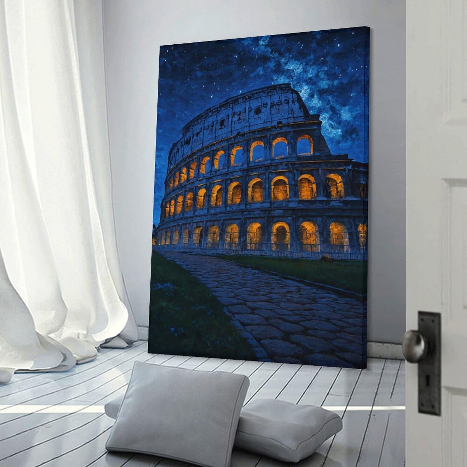 Junmoney Room Decor Wall Art Colosseum at Night Under Starry Sky, 24x36inch(60x90cm), for Workspace Walls, Study Corners Or Bedrooms, A Smart Decor Choice for Study Walls