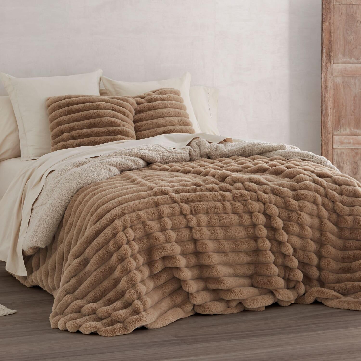 Burrito Blanco | Colcha edredón Invierno con Borreguillo | Cama de 135cm. (+Medidas Disponibles) | Diseño 438 | Color Camel (230x260cm.)