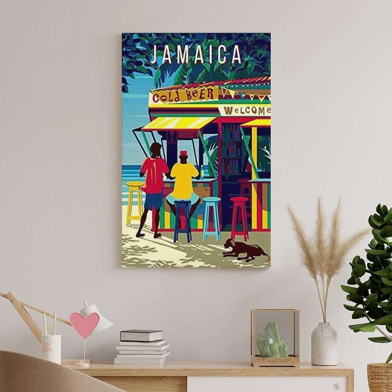 Vintage Jamaica Caribbean Canvas Art Poster And Wall Art Picture Print Modern Family Bedroom Decor Posters Framed,24x36inch(60x90cm)