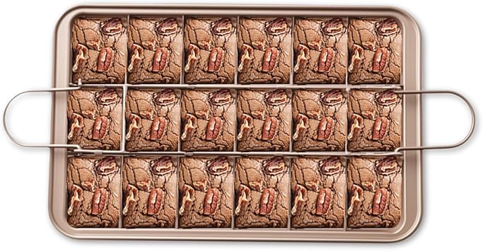 Brownie Pan with Dividers - Non Stick Brownie Cutter Pans All Edges, Carbon Steel 18 Pre-slice Baking Tray for Oven Square Mini Cake Bakeware Mold, 8-Inch-by-12-Inch