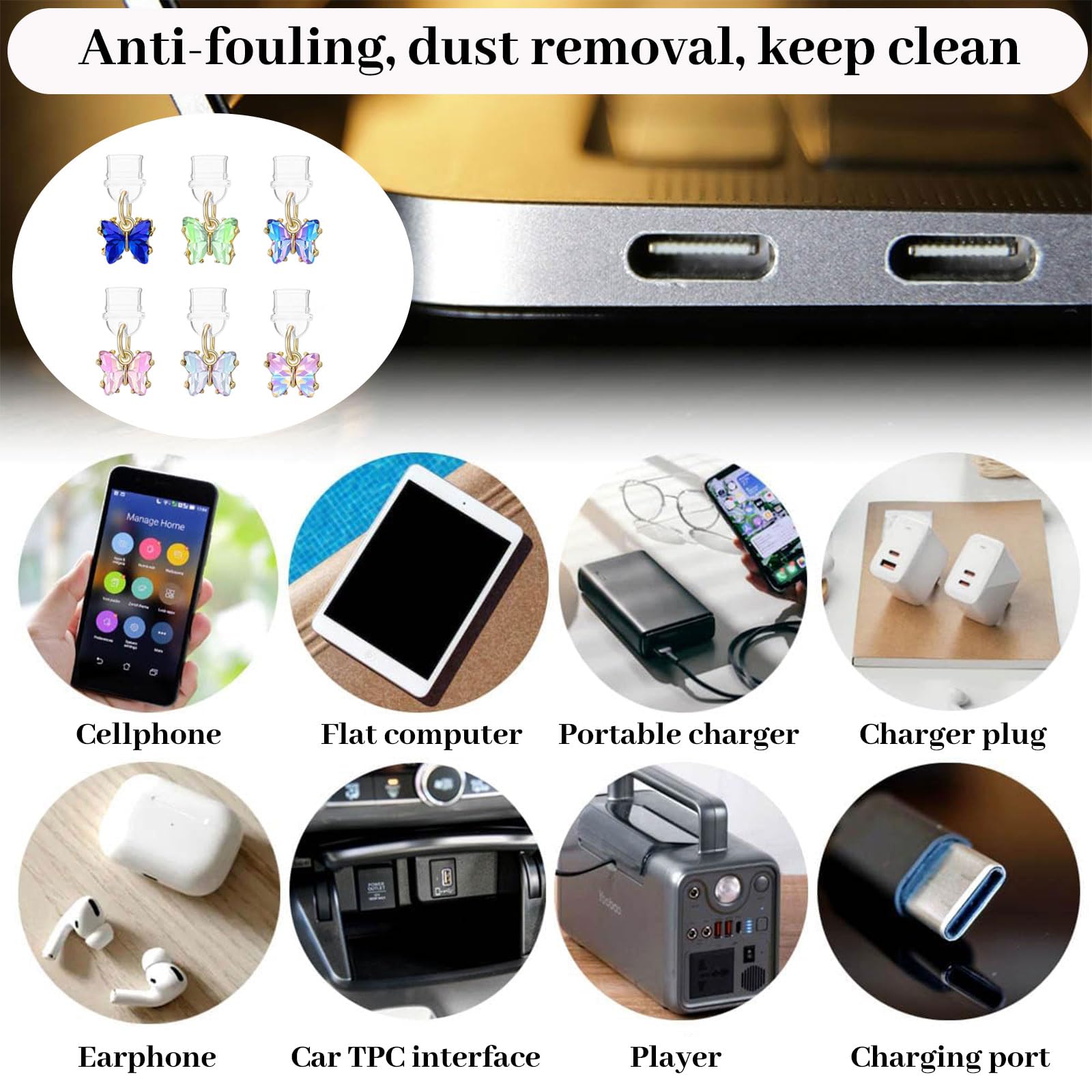 Lot De 2 Bouchons USB-C Avec Pendentif Chat – Anti-poussière Et éclaboussures – Compatible Kindle, Smartphones Android
